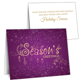Purple Ornate Greetings Business Christmas Card