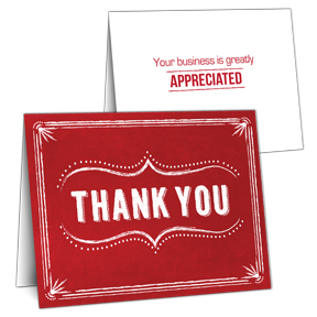 Red Thank you card with slots for business card