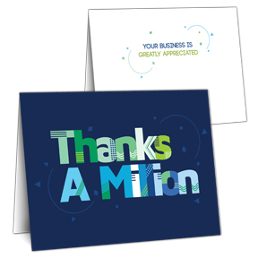 Million Thanks card with slots for business card