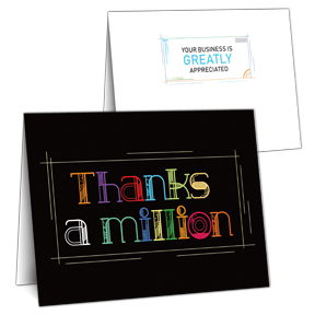 Million Thanks card with slots for business card